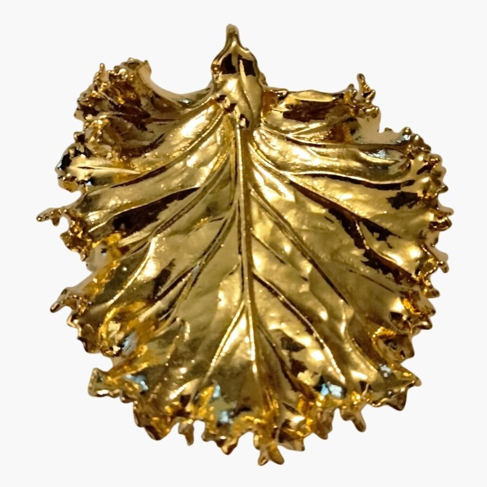 Gold Leaf Shaped Pendant Textured Statement